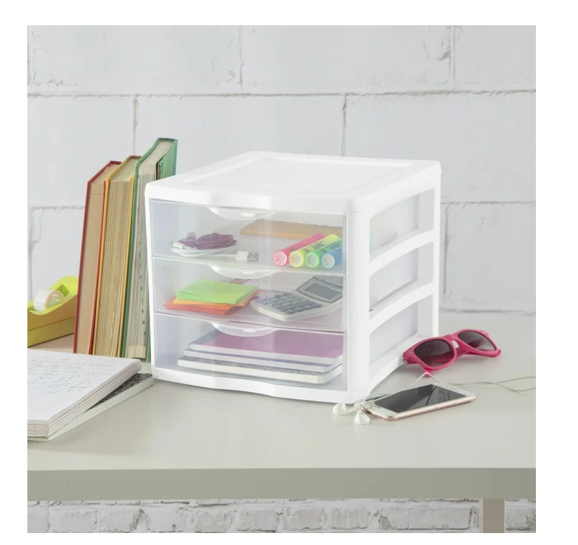 3 Drawer Unit, Clear Plastic Countertop or Desktop Storage Drawers