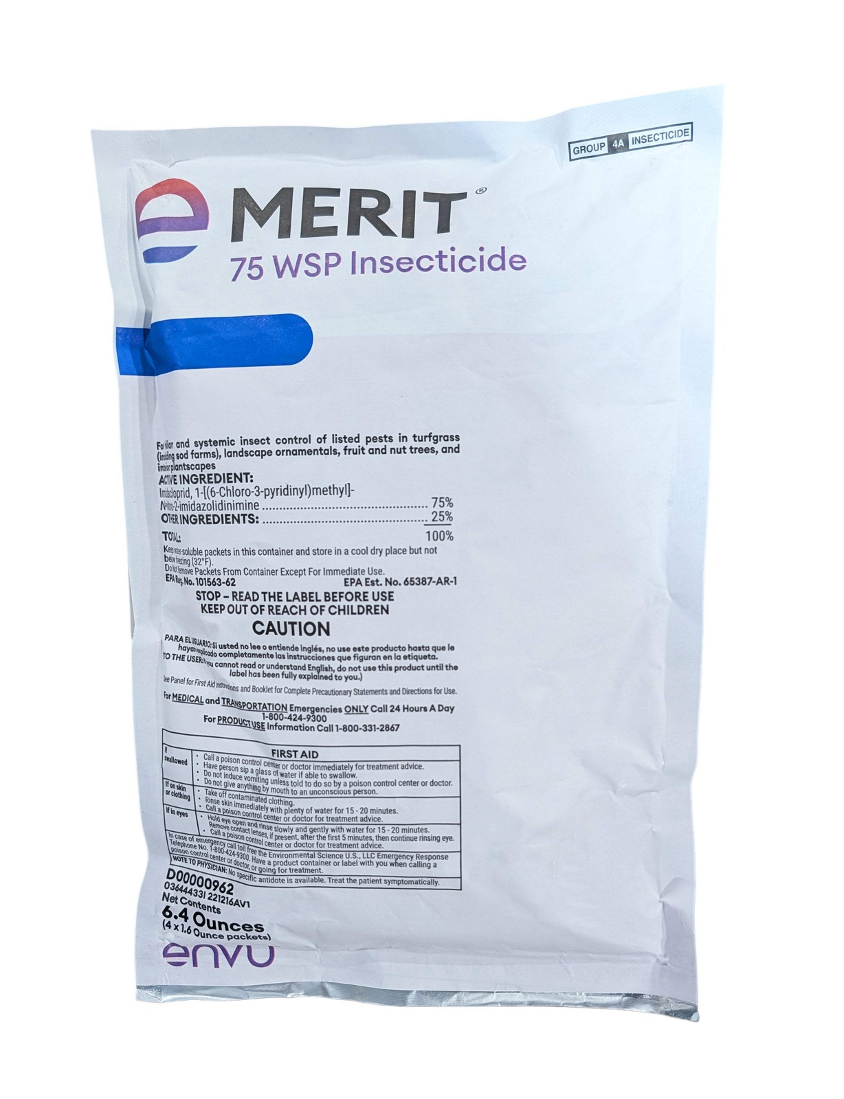 Merit 75 WSP Insecticide Systemic Grub & Ornamental Pest Control bag 6.4 oz