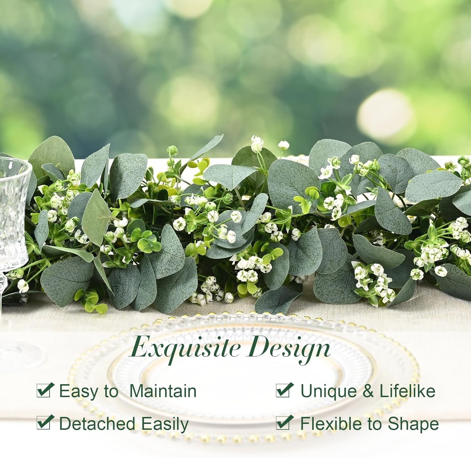 2-6PCS Artificial Eucalyptus with Flowers, Faux Greenery Garland Hanging