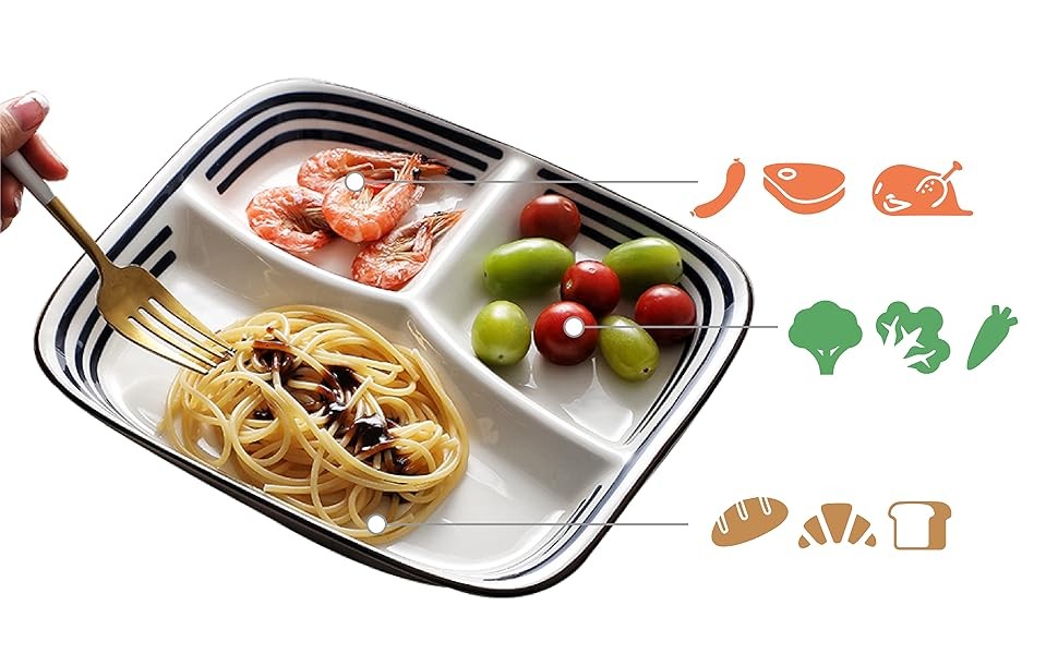 10-Inch Ceramic Portion Control Plate Healthy Meal Balance (Adult Diet Divided