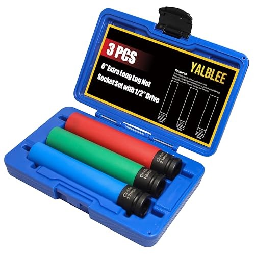 3 PCS Extra Long Lug Nut Socket Set, 1/2″ Drive Impact Sockets, 17mm 19mm 21mm