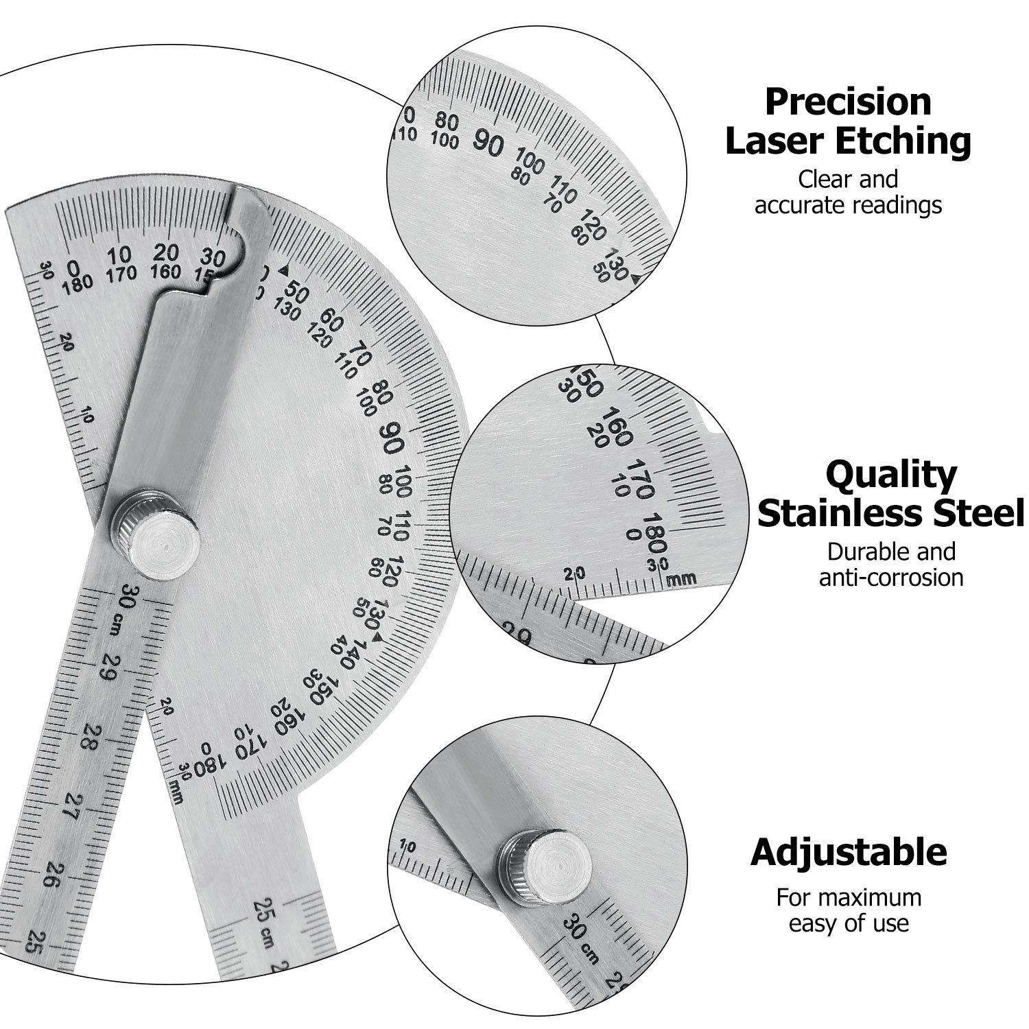 Angle Protractor Finder Ruler Two Arm Stainless 30 cm/ 11.8 Inch, Clear