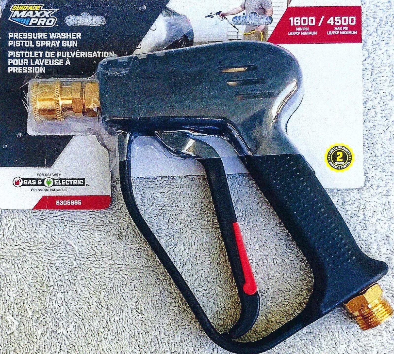 Surface Maxx Pro Presure Washer Pistol Spray Gun 4500 PSI Gas-Electric-Sealed
