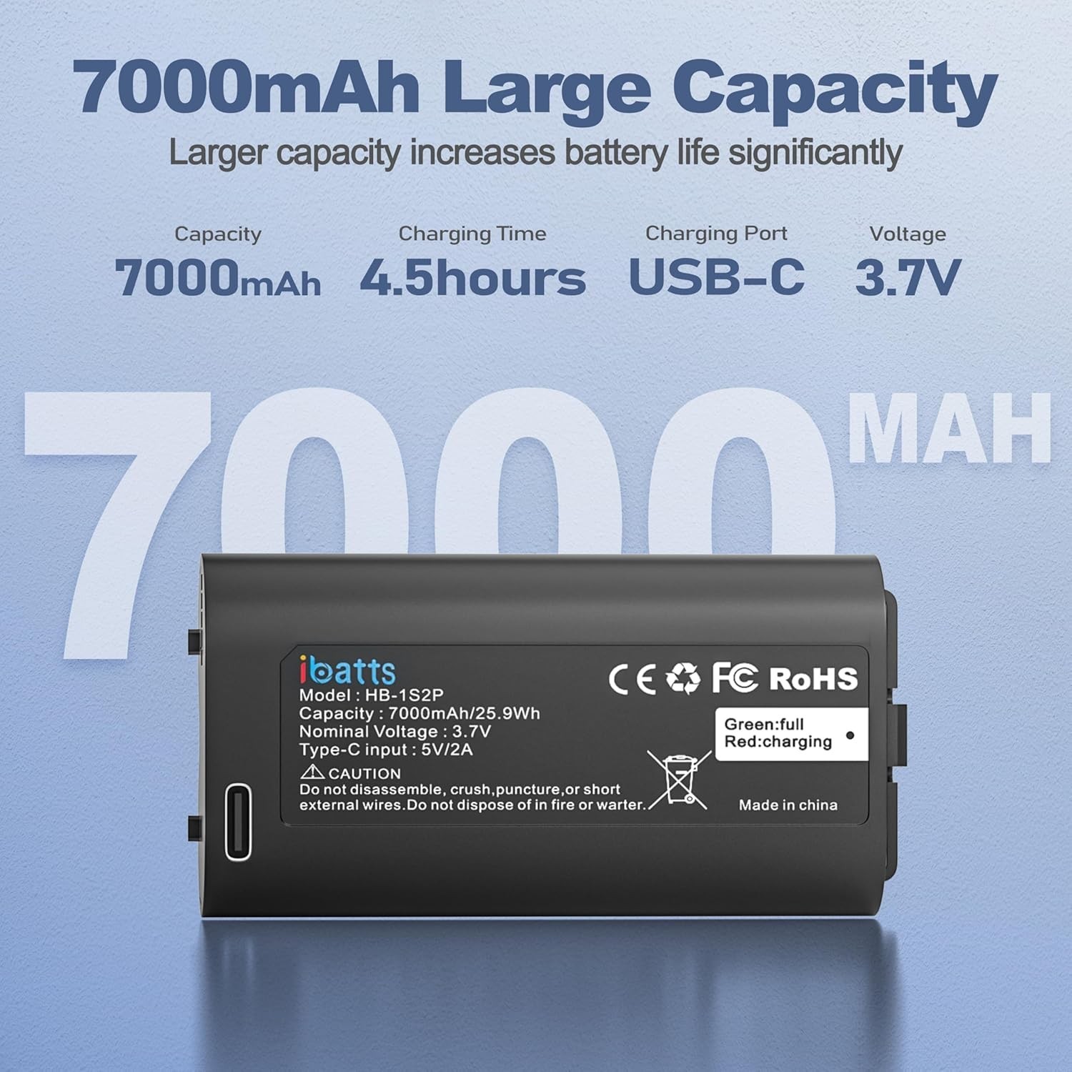 2 Pack 7000mAh Replacement Battery for MyQ Smart Garage Video Keypad w/Cable