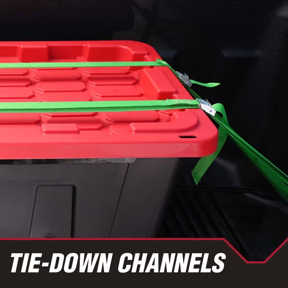Hyper Tough 27 Gal Storage Bin 6 Pack Black Red Snap Lid