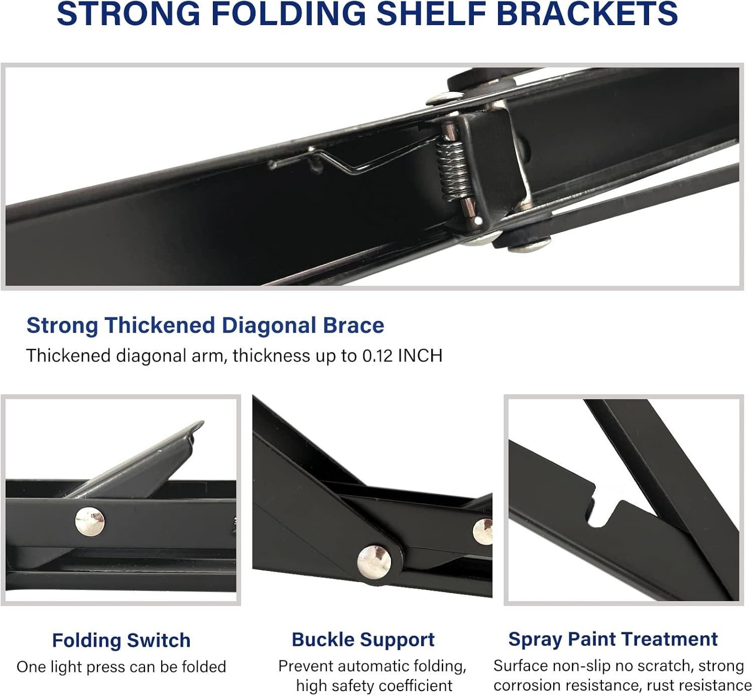 Versatile 20″ Folding Shelf Brackets – Black Metal, 70kg Capacity