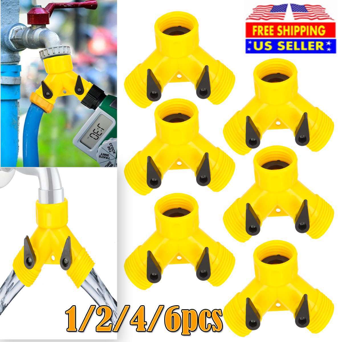 1-6pcs 3/4″ Double 2-Way Tap Water Valves Garden Connector Adaptor Hose Splitter