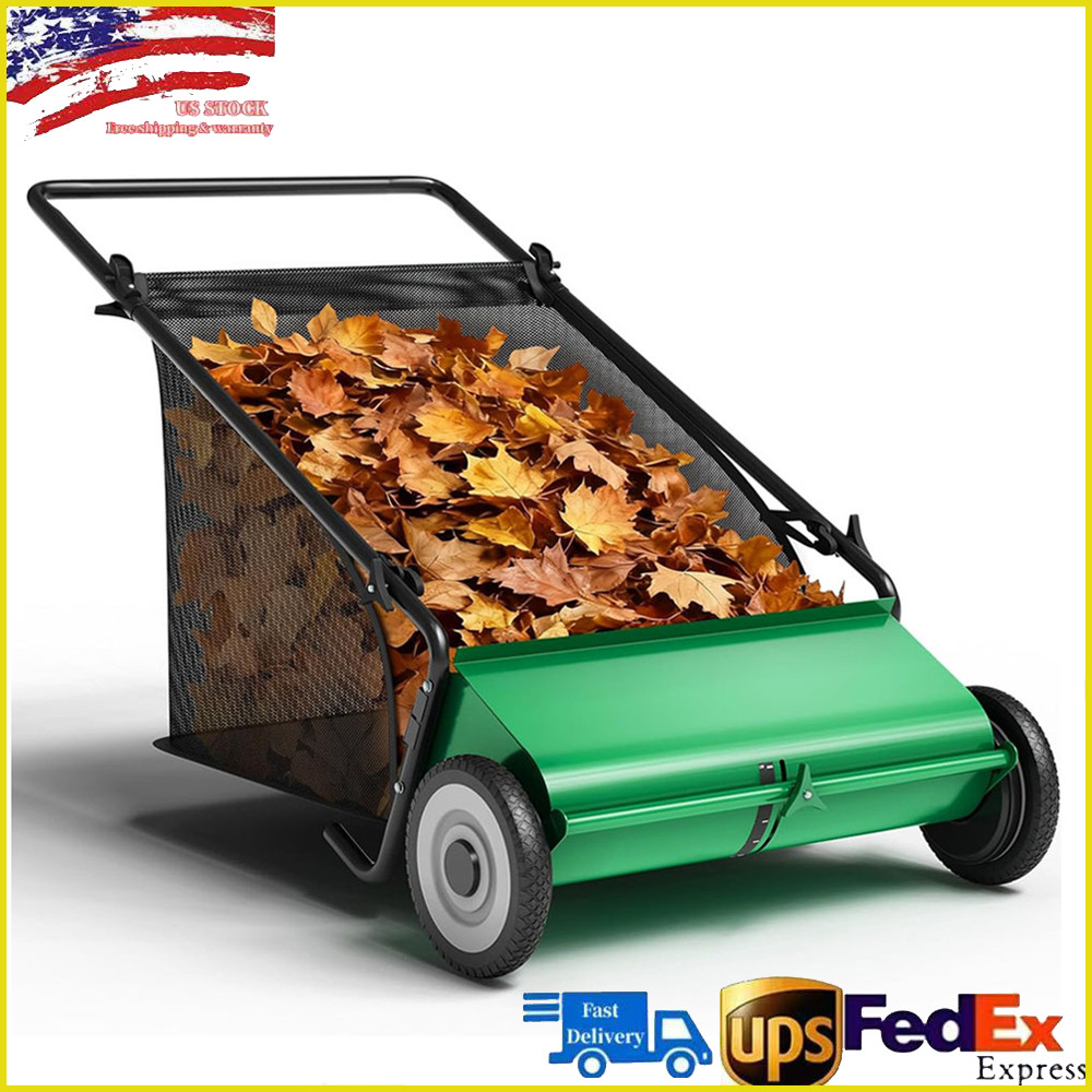 26″ Manual Push Lawn Sweeper 7 Cu. Ft. Hopper Capacity Leaf & Grass Collector