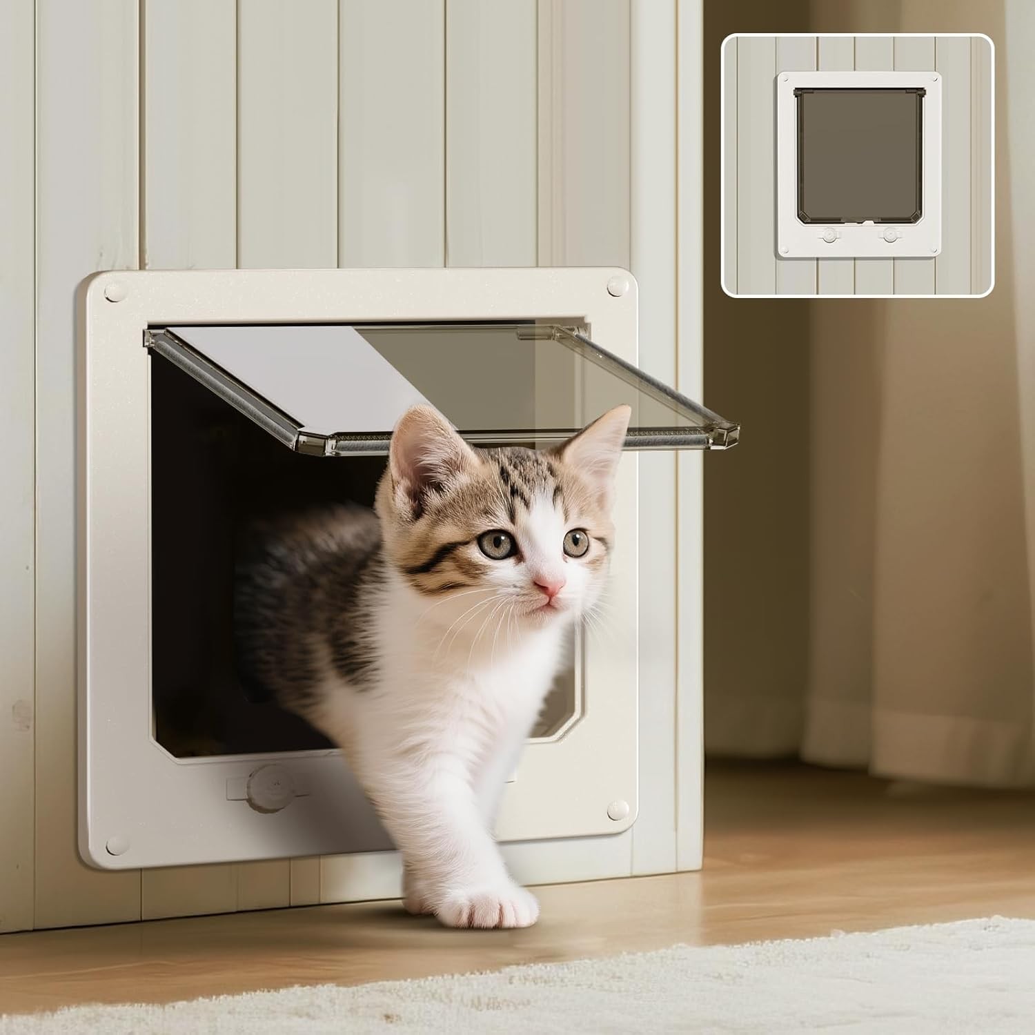 4 Way Pet Door Cat Puppy Dog Magnetic Lock Lockable Safe Flap Door Frame ABS