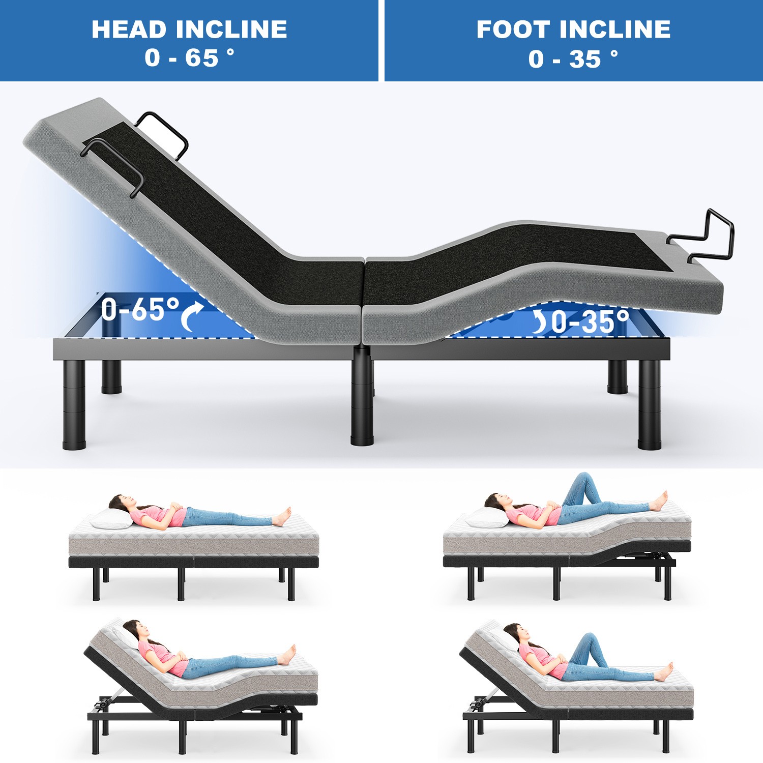 Split King Electirc Adjustable Bed Frame Base With Massage Remote USB Twin XL