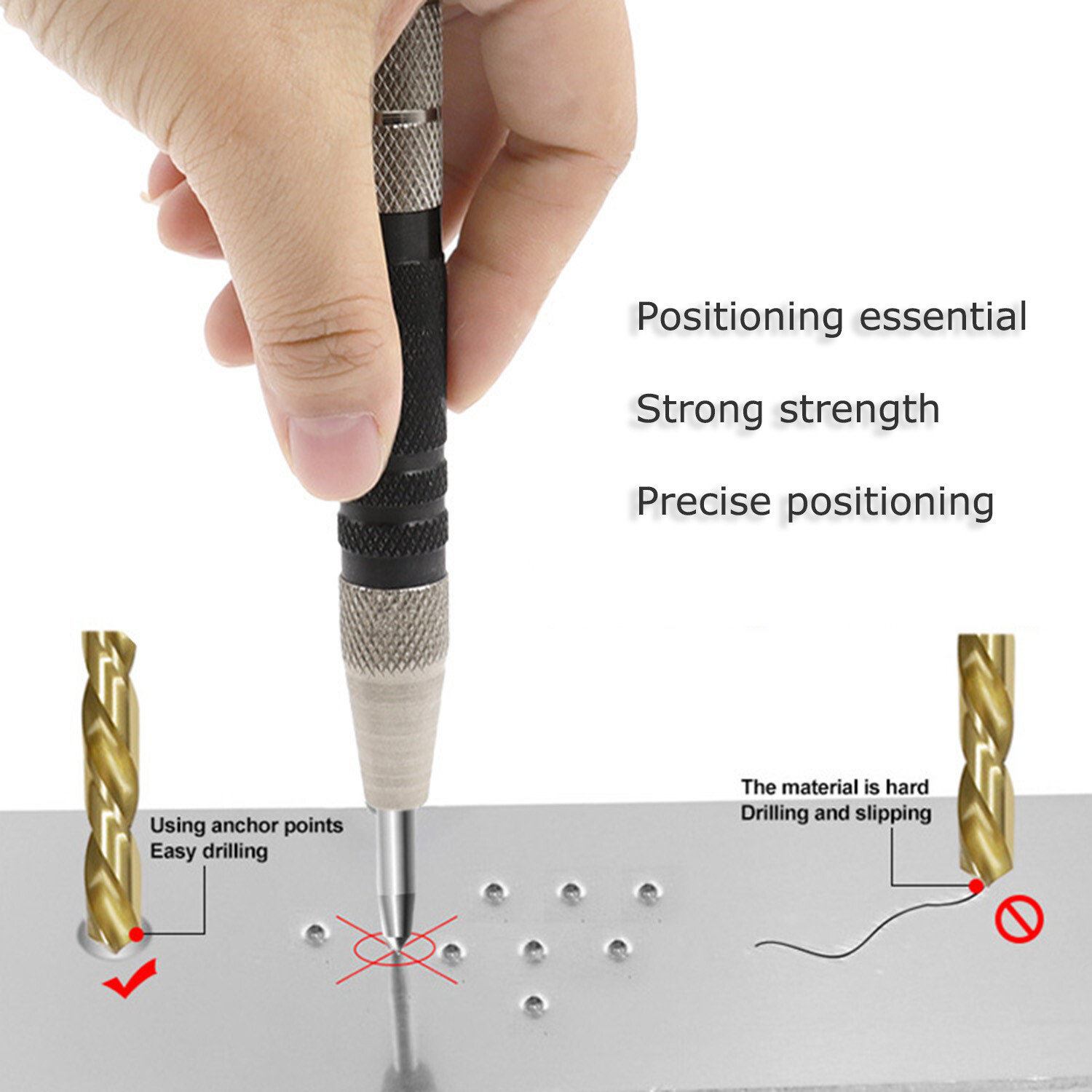 2PC Automatic Center Punch Strikes Surface Hammer Spring Loaded Window Breaker