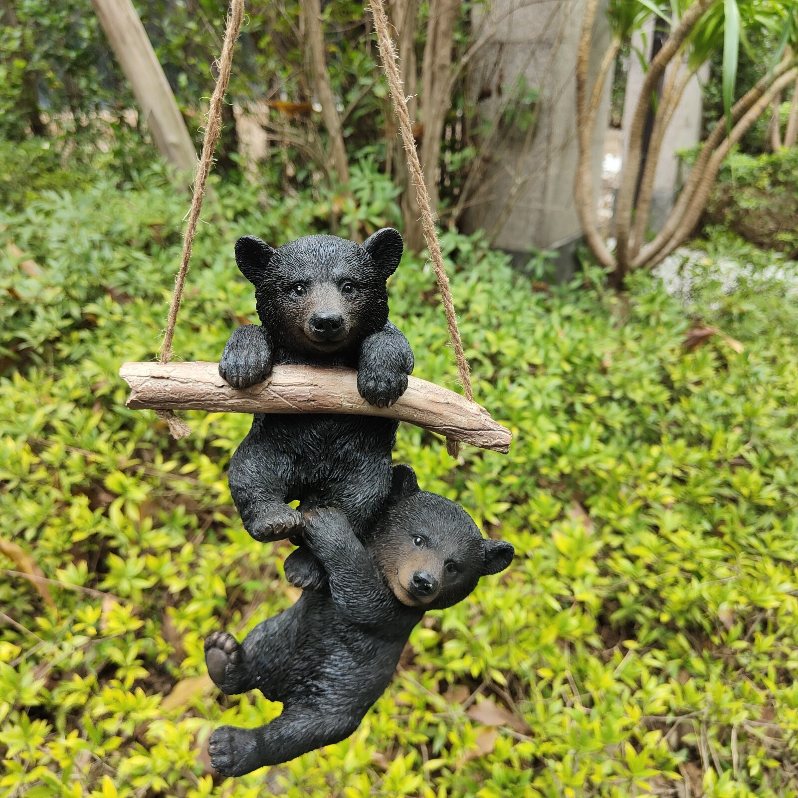 Couple Bear Cubs Hanging Black Bear Garden Statue Yard Decor Great Gift Option