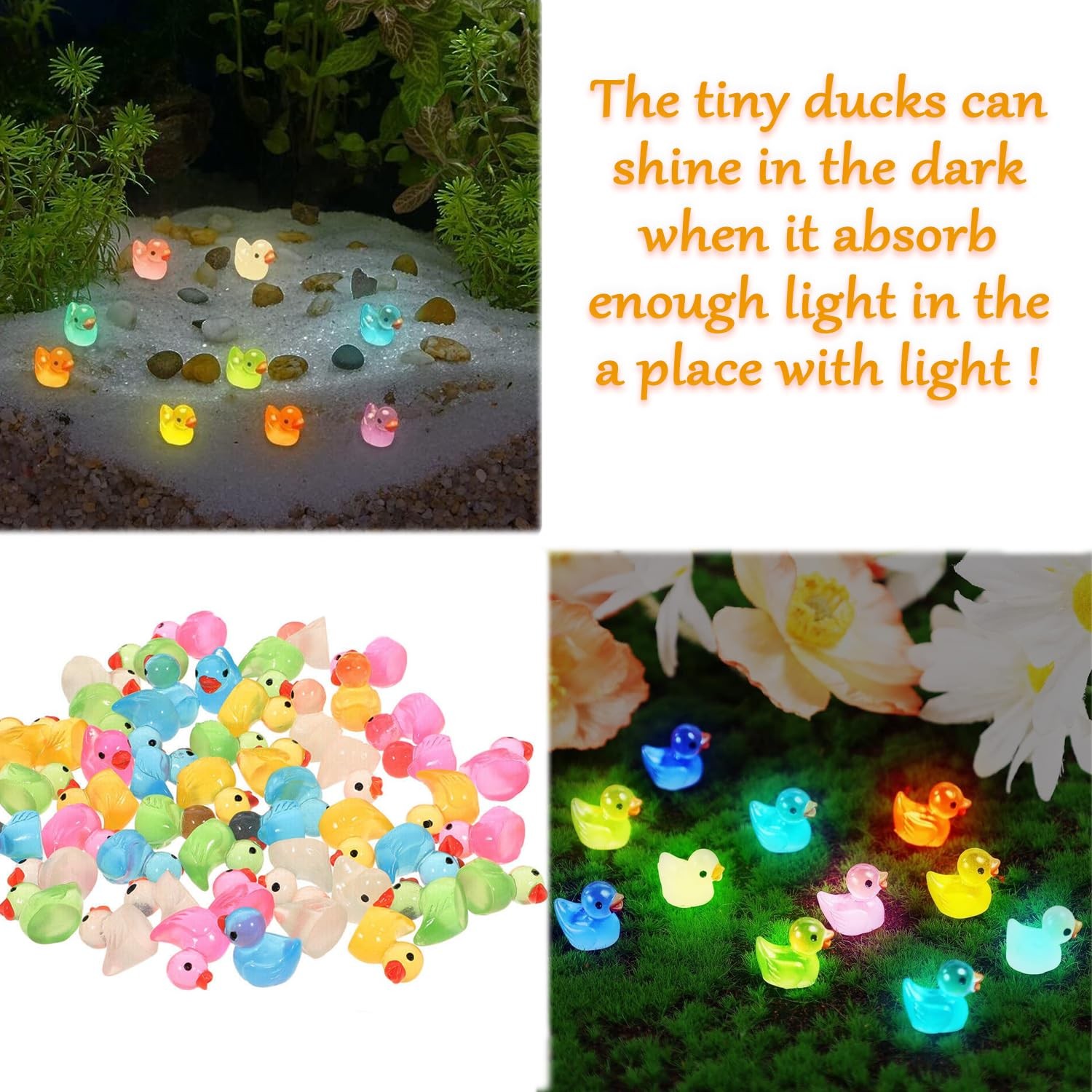 60 Pcs Mini Resin Ducks Luminous Tiny Ducks Miniature Duck Glow in Th