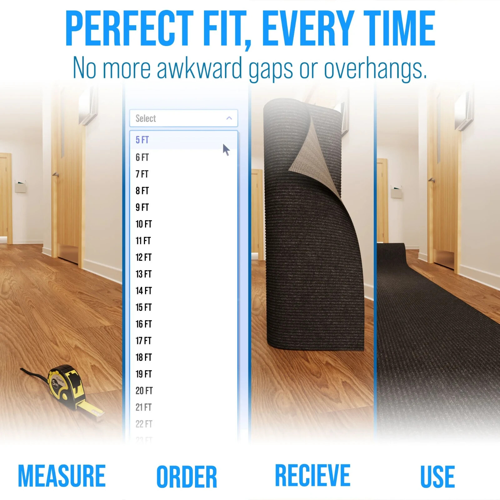 Extra-Long Custom-Length Non-Slip Runner Rug Heavy-Duty, For Home or Office