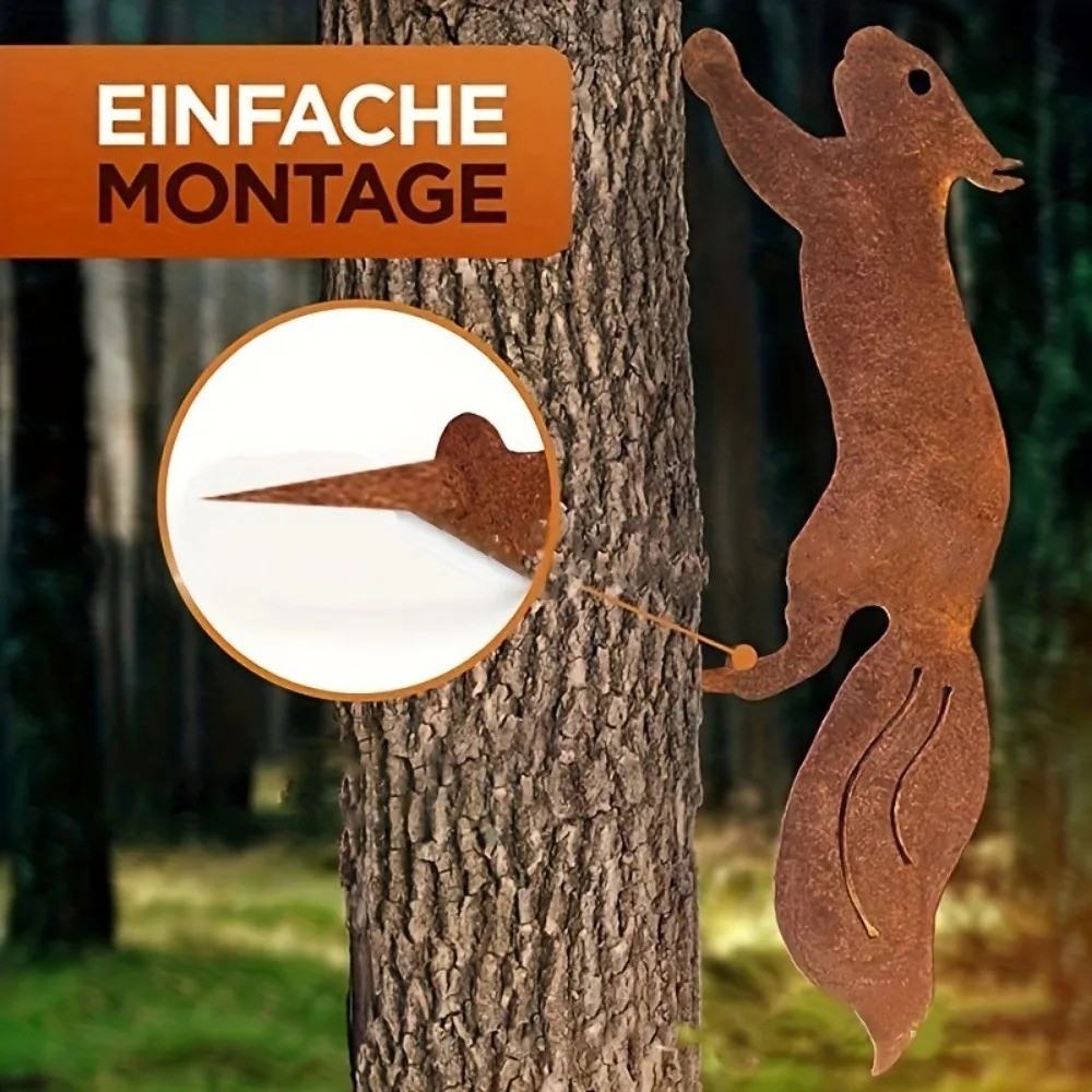 Rusty Squirrel Branch Insert – Unique Tree Decor for Garden, Patio & Outdoor Spa