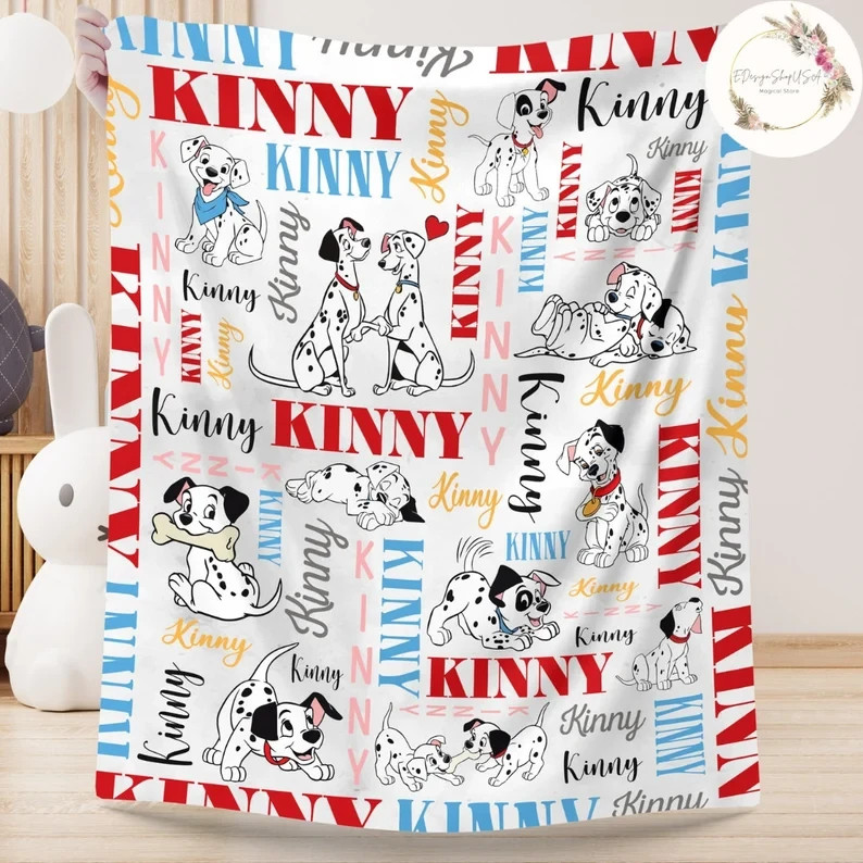 Personalized Cute Dalmatian Dog Lovers Custom Name Flannel Blanket Gift