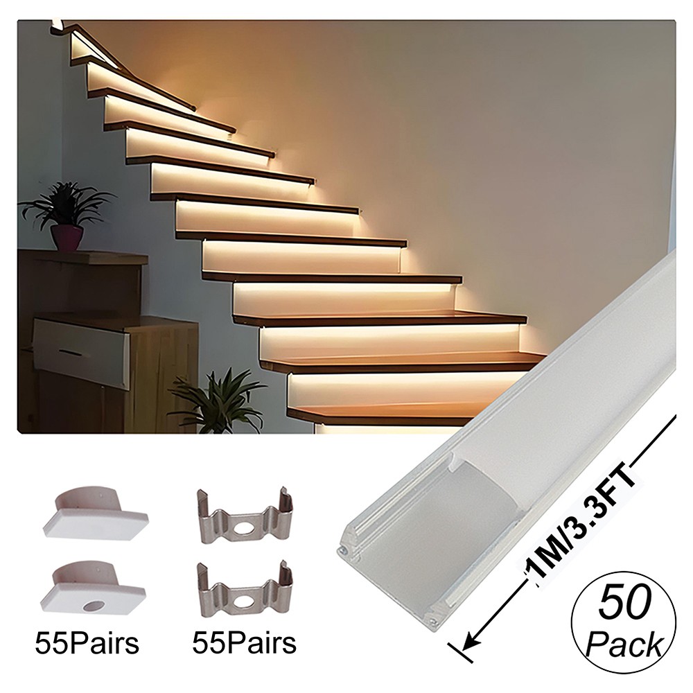6.6FT/2M U Shape Led Aluminum Profile 50 Pack With Cover For Led Strip Light