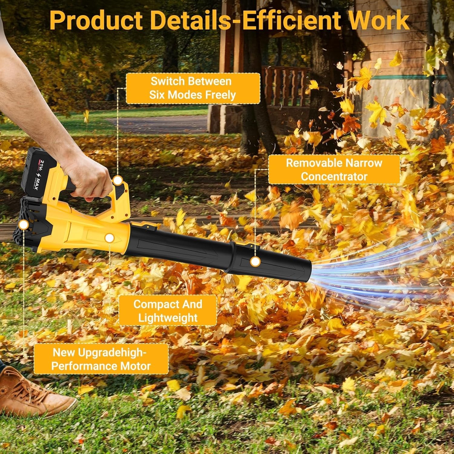 Cordless Leaf Blower 750CFM 200MPH – Electric Rechargeable Handheld Blower