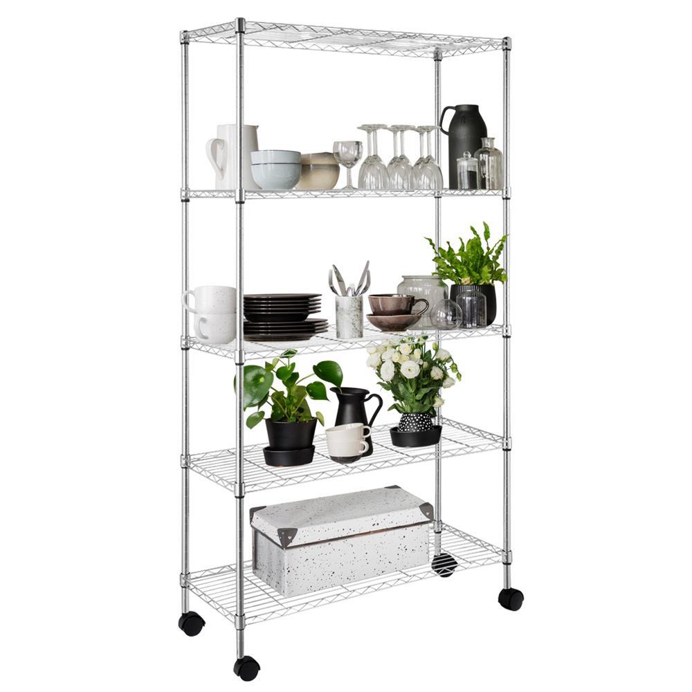 3/5 Tier Shelf Adjustable Wire Microwave Oven Metal Shelving Rack with Wheels