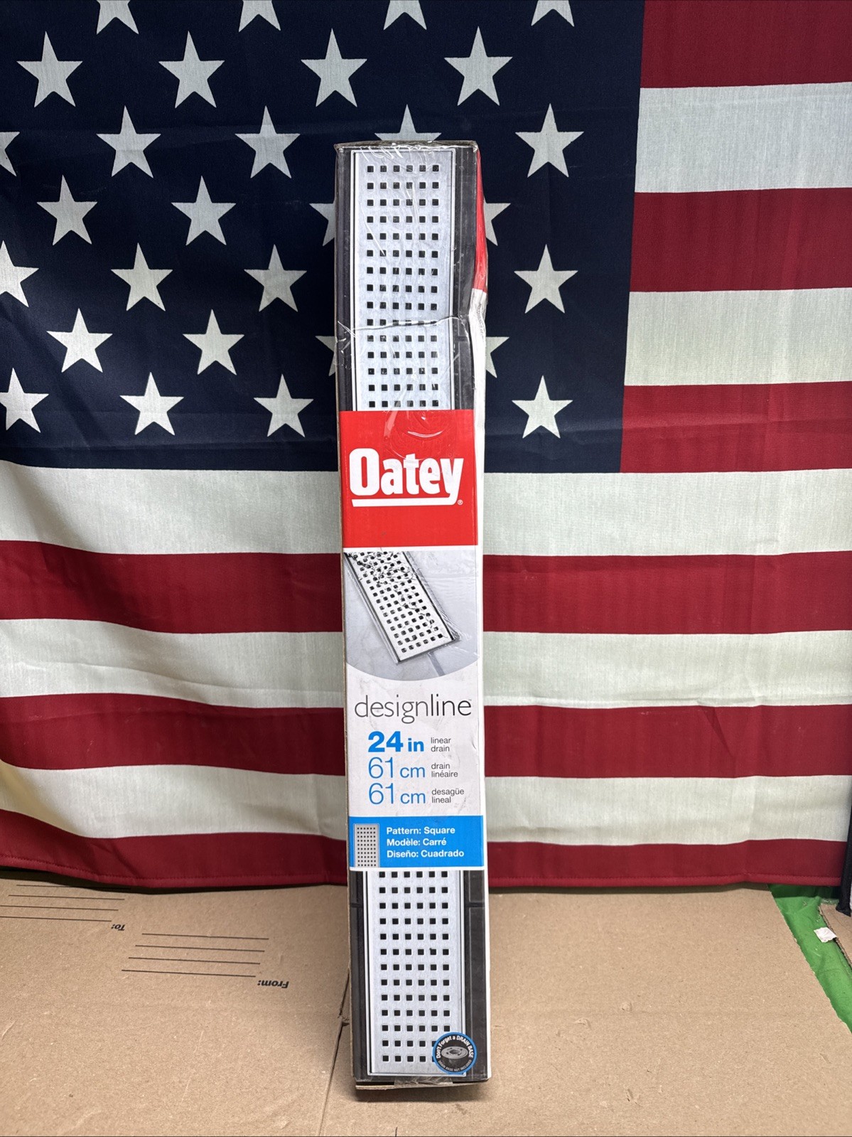 Oatey Designline 24 in Stainless Steel. Linear Shower Drain. with Square Pattern