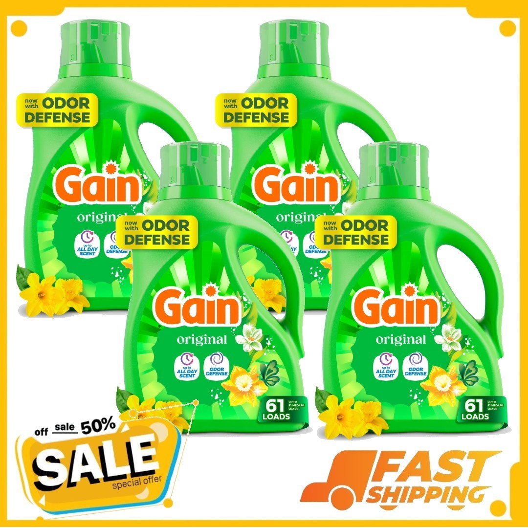 ( 4 Pack ) Gain Laundry Detergent Liquid, Original Scent, 81 fl oz, 61 Loads