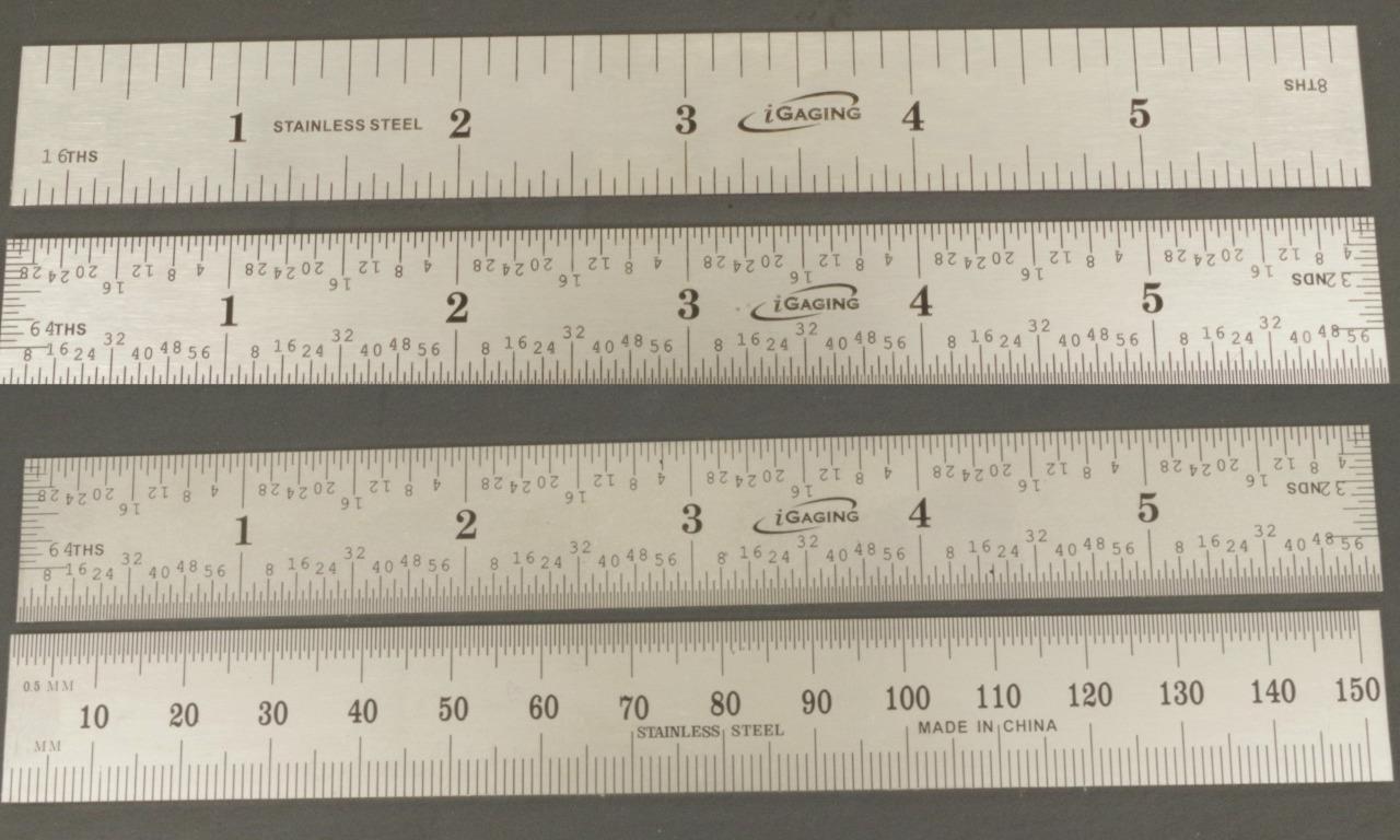 iGaging 6 ruler rule 1/8″ 1/64″ (SAE only) or 1/32 1/64 MM (SAE & Metric)