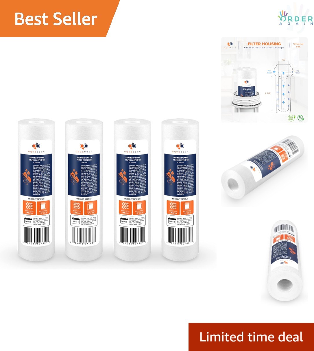 10 Inch Sediment Water Filter Cartridge 1 Micron 4-Pack for Whole House Rever…