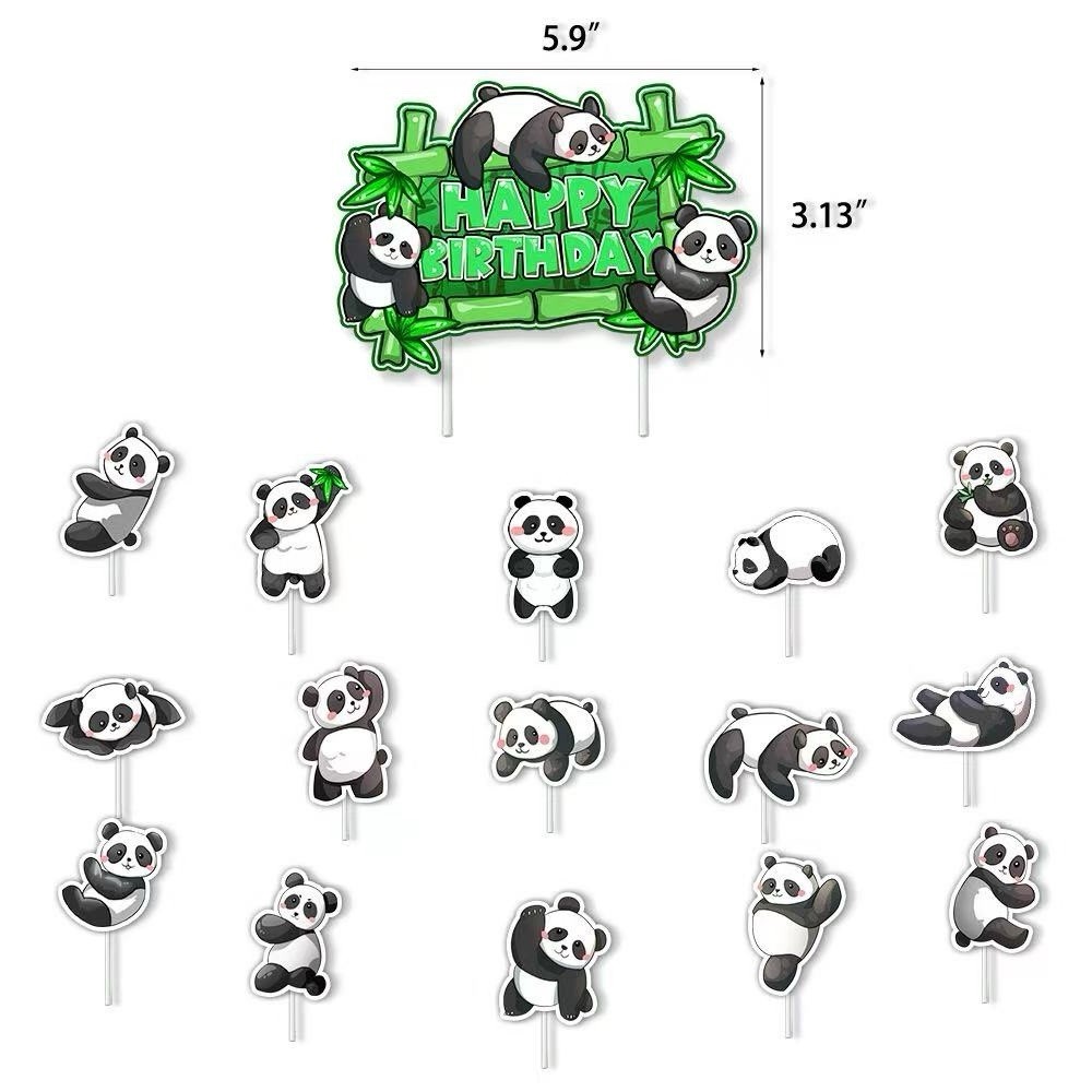 Cute Panda Theme Birthday Party Decorations Set Banner Balloon Cake Toppers