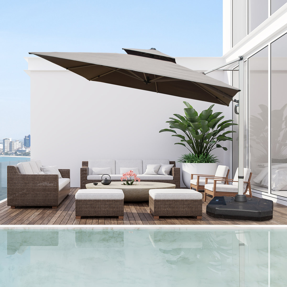 Domi Square 8.69FT x 8.69FT Cantilever Umbrella with Center Pole(Gray)