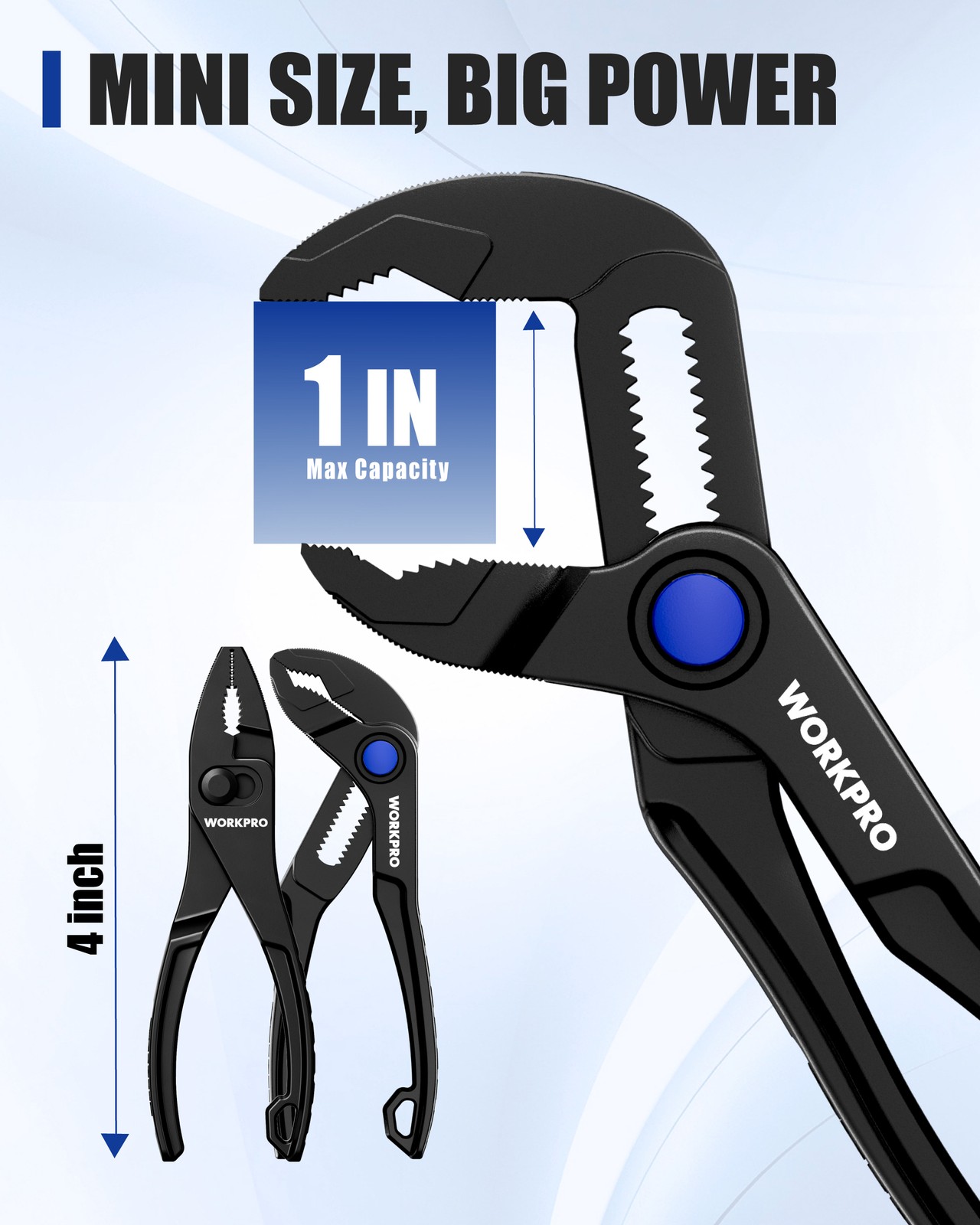 WORKPRO 2Pcs Mini Pliers Set with Pouch 4” Slip Joint Plier & Water Pump Plier