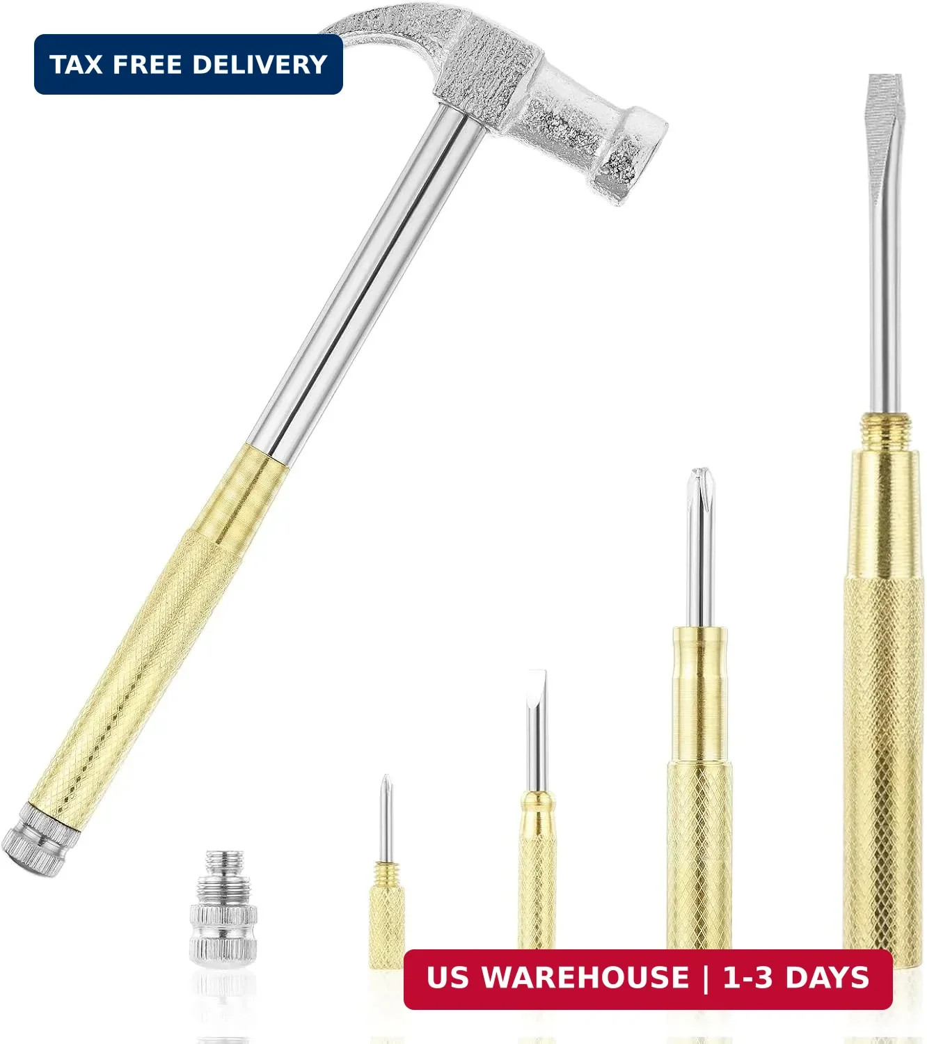 Mini Hammer 6 in 1 Small Hammer Brass Hammer Screwdriver Multitool Camping Hamme