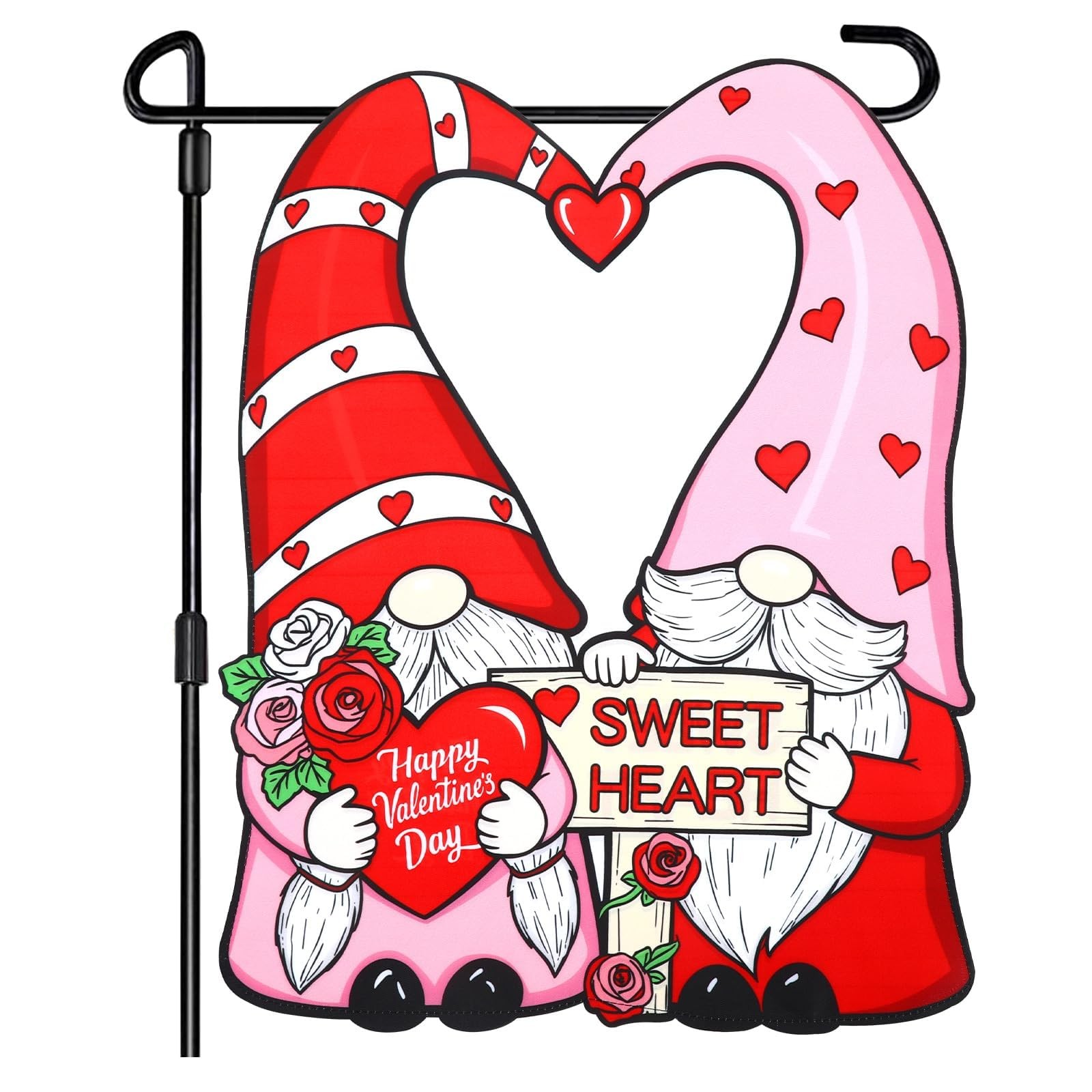 Valentines Day Gnome Flag, 17.7 x 13.8 in Valentine Garden Flag Polyester Dou…