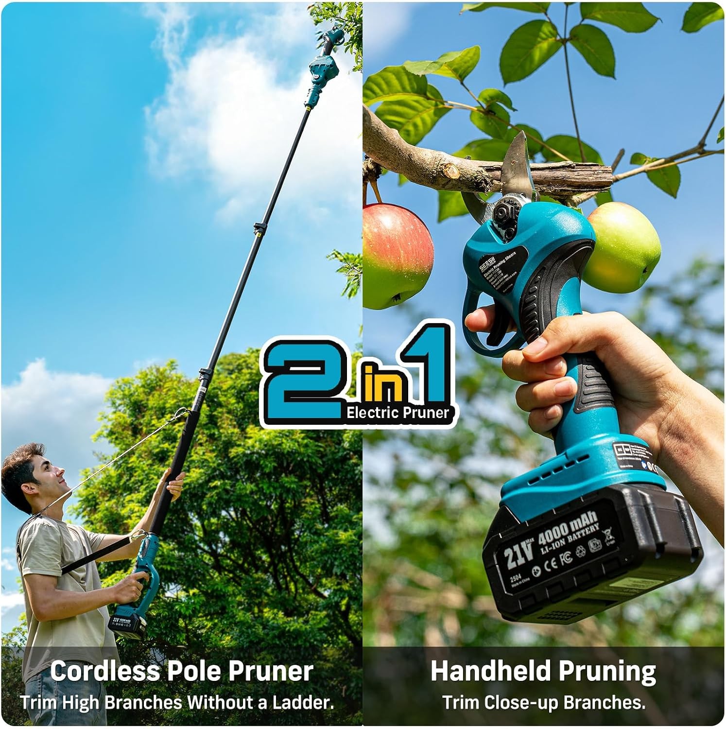 Seesii Electric Pole Pruning Shears Cordless Pole Shears 2xBattery 15ft Reach