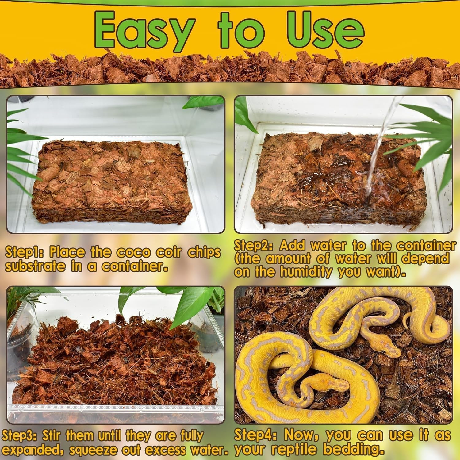 Coco Coir Reptile Substrate 2 Pack Coconut Husk Chips Snake Bedding Brick