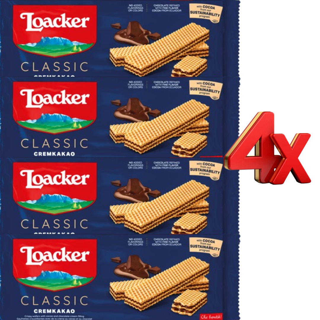Loacker Classic Cremkakao Chocolate Cream Wafers 175g / 6.20oz Each (Pack Of 4)
