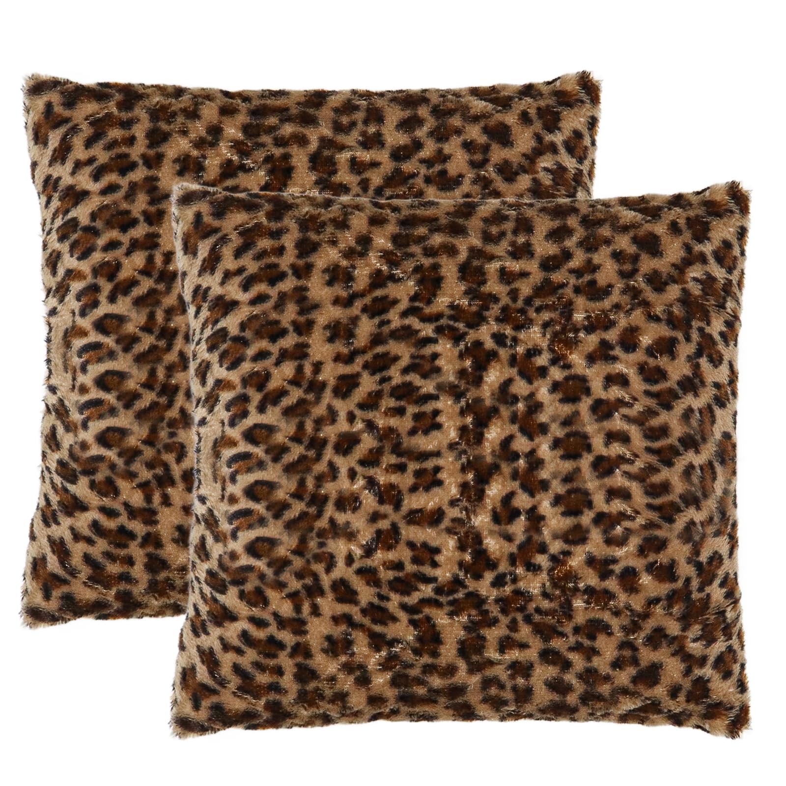 Set of 2 Leopard Print Faux Fur Throw Pillow Covers 16×16 Inches, Ultra Soft …