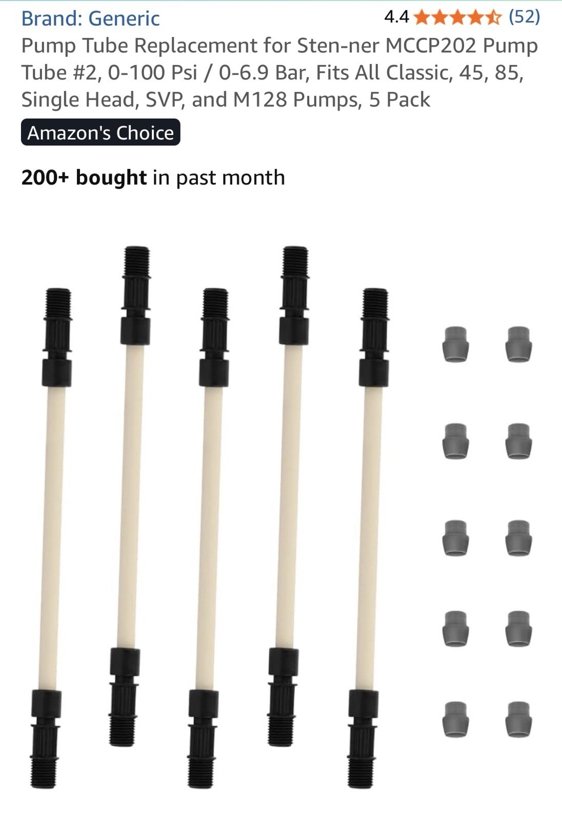 Pump Tube for Sten-ner MCCP202 #2, 0-100 Psi/0-6.9 Bar-5 Pack