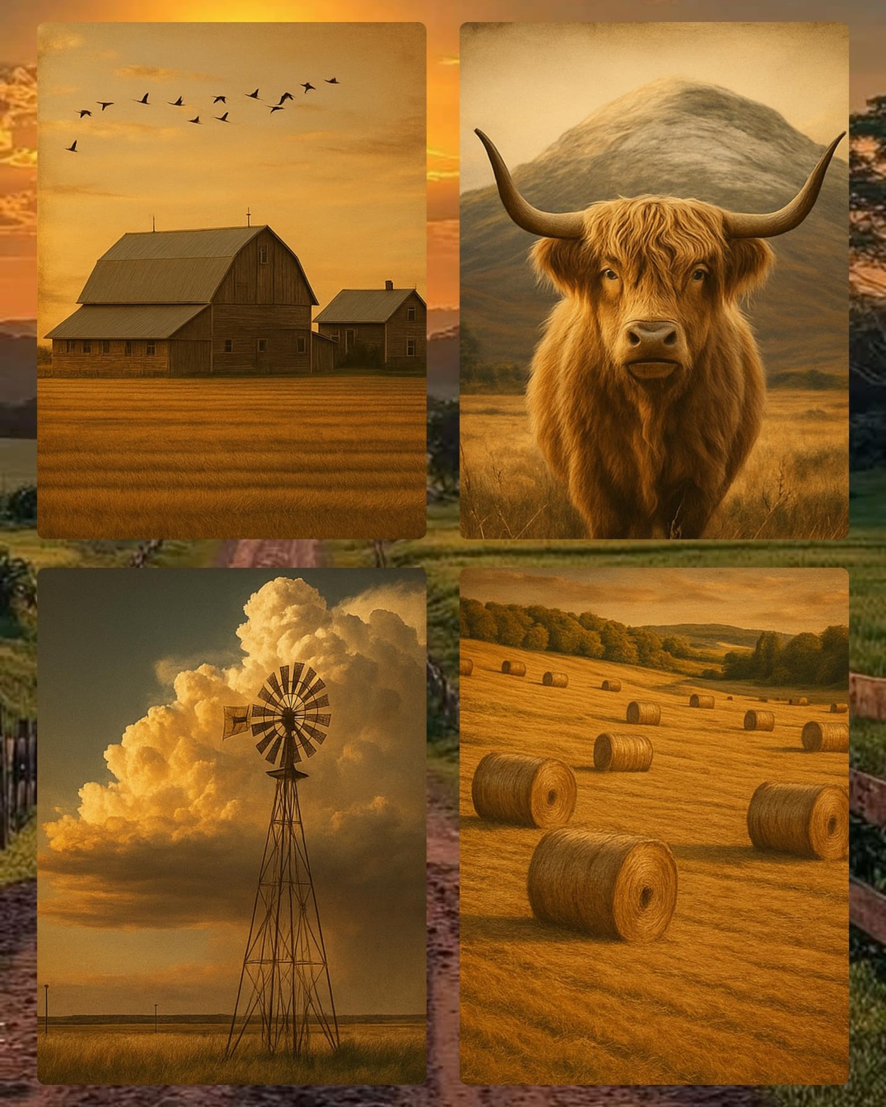 Vintage Rustic Farmstead Country Life Set 8×10 Retro Art Print Wall Poster