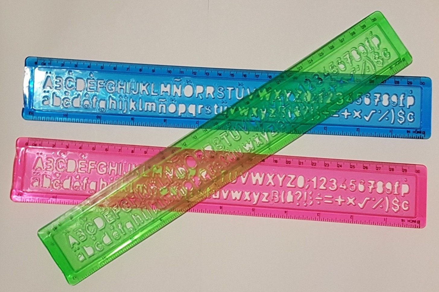 30CM 12″ RULER Letter Stencil Colour Stationery Set Kids School Alphabet Numbers