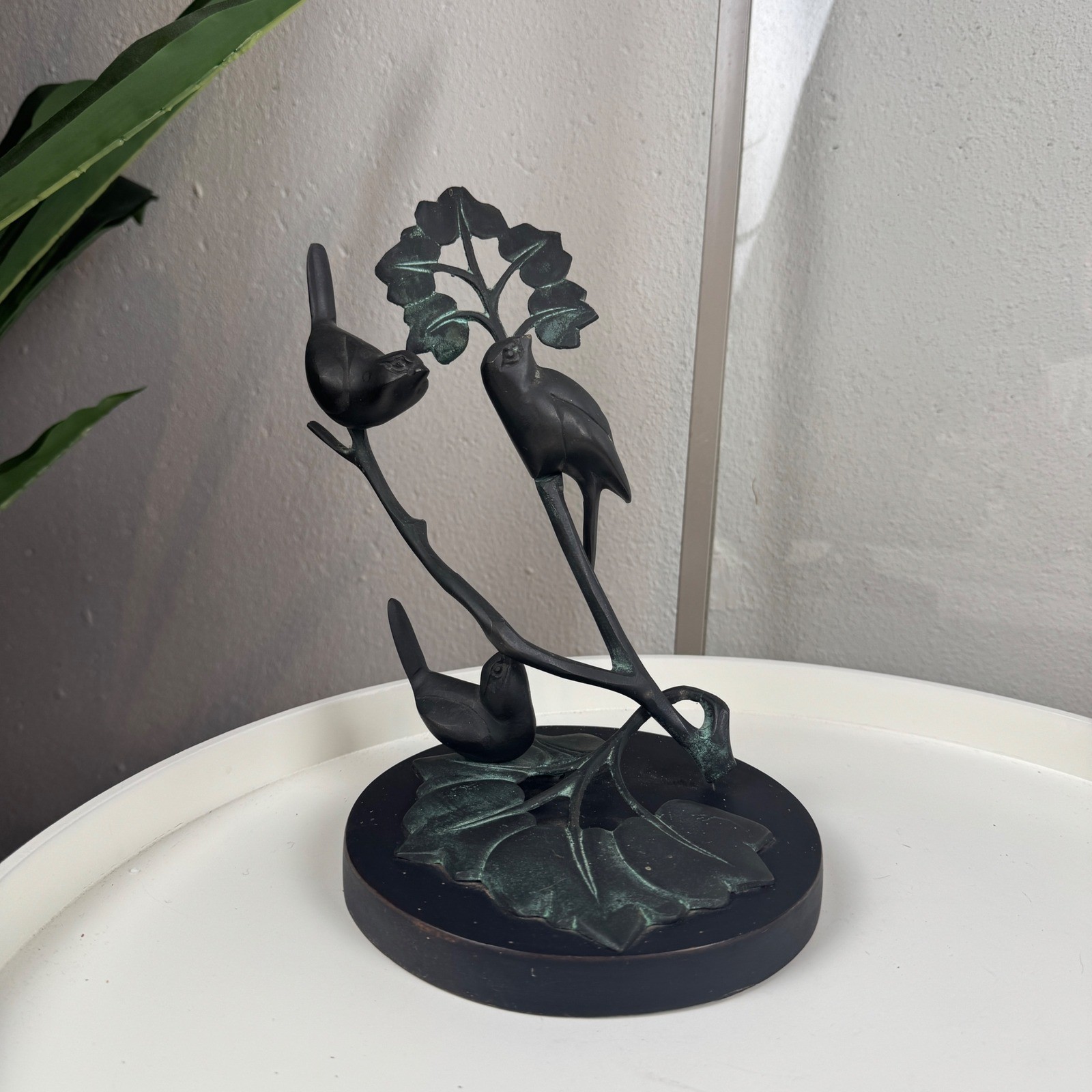 Vintage Bronze Bird on Branch Sculpture Home Decor Verdigris Patina Woodland