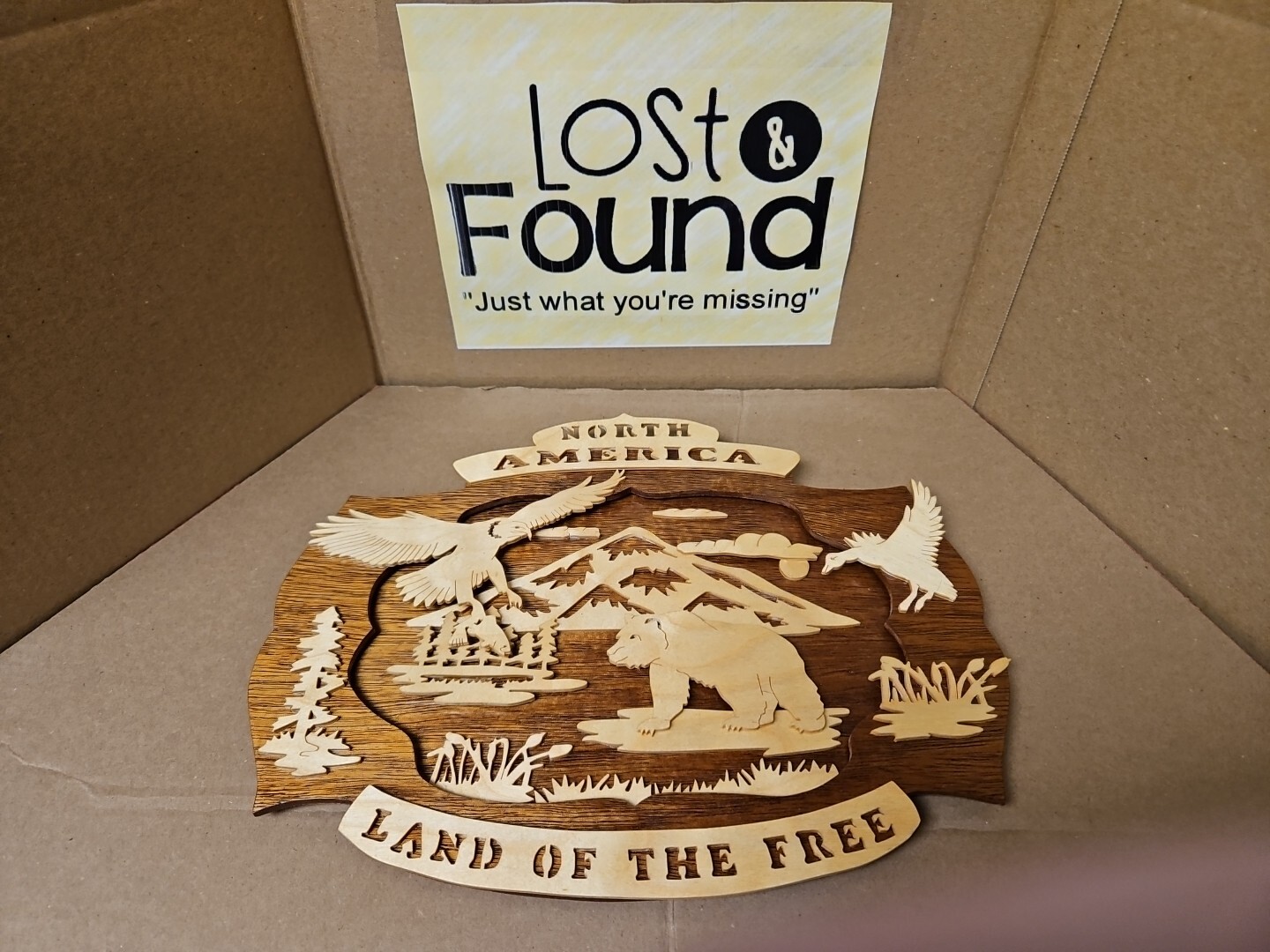 “Land Of The Free” Picture-ALL WOOD Crafted AL Schaffer *SEE PICS* 14″×12″