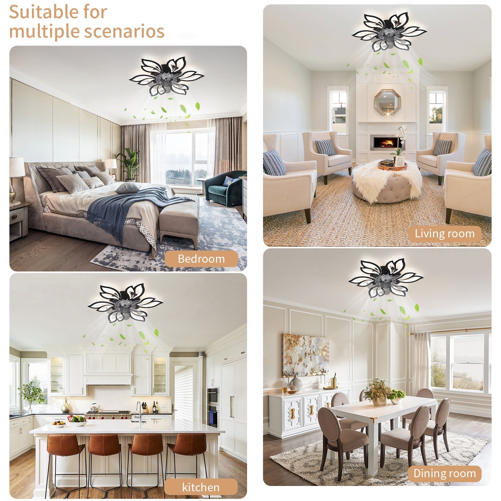 Flush Mount Bladeless Ceiling Fan Light, APP Remote Control, Dimmable withMemory