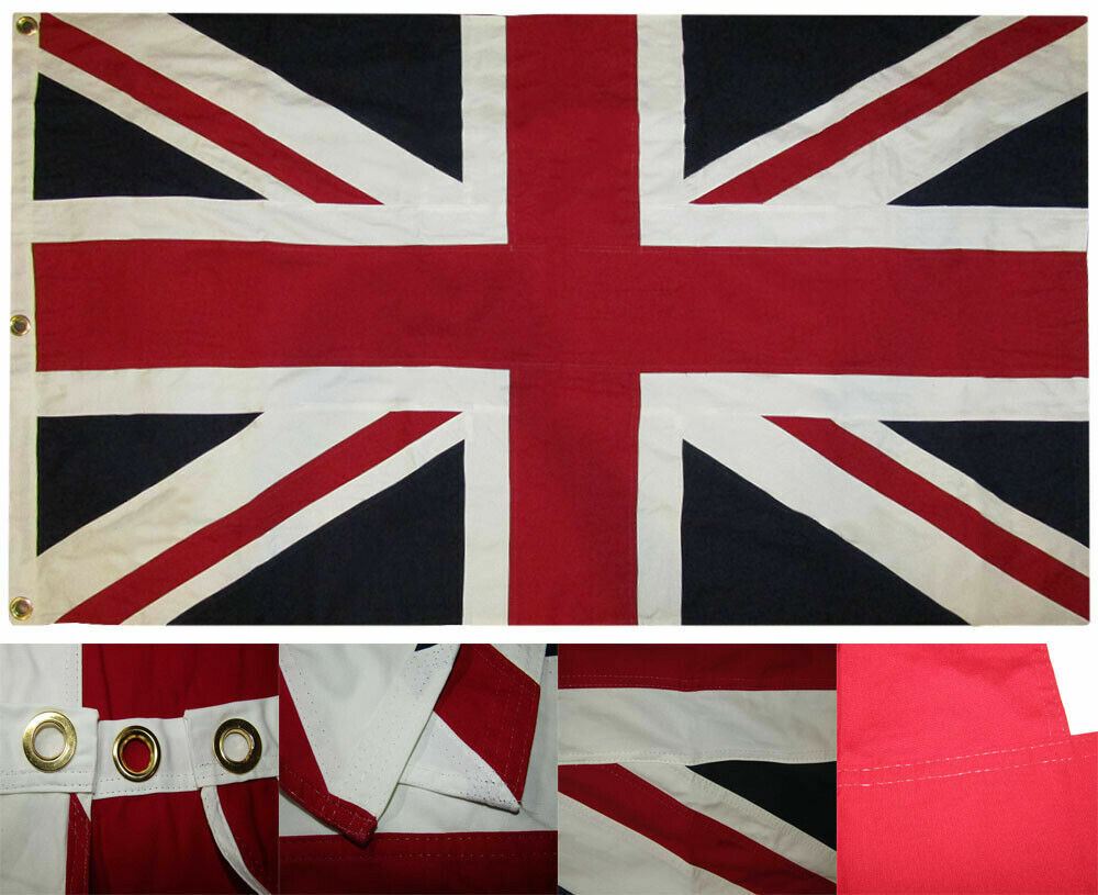 4×6 Embroidered Sewn UK United Kingdom Cotton Flag 4’x6′ Grommets 3 Clips