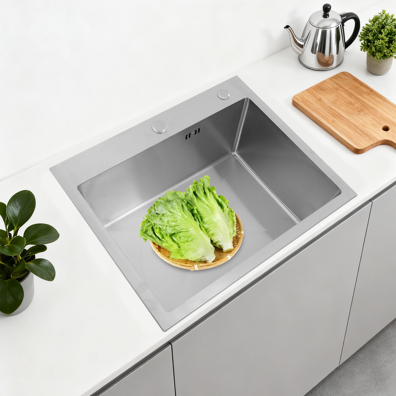 55*45*22cm Silver Rectangle Kitchen Sink, 304 Stainless Steel Kitchen Sink