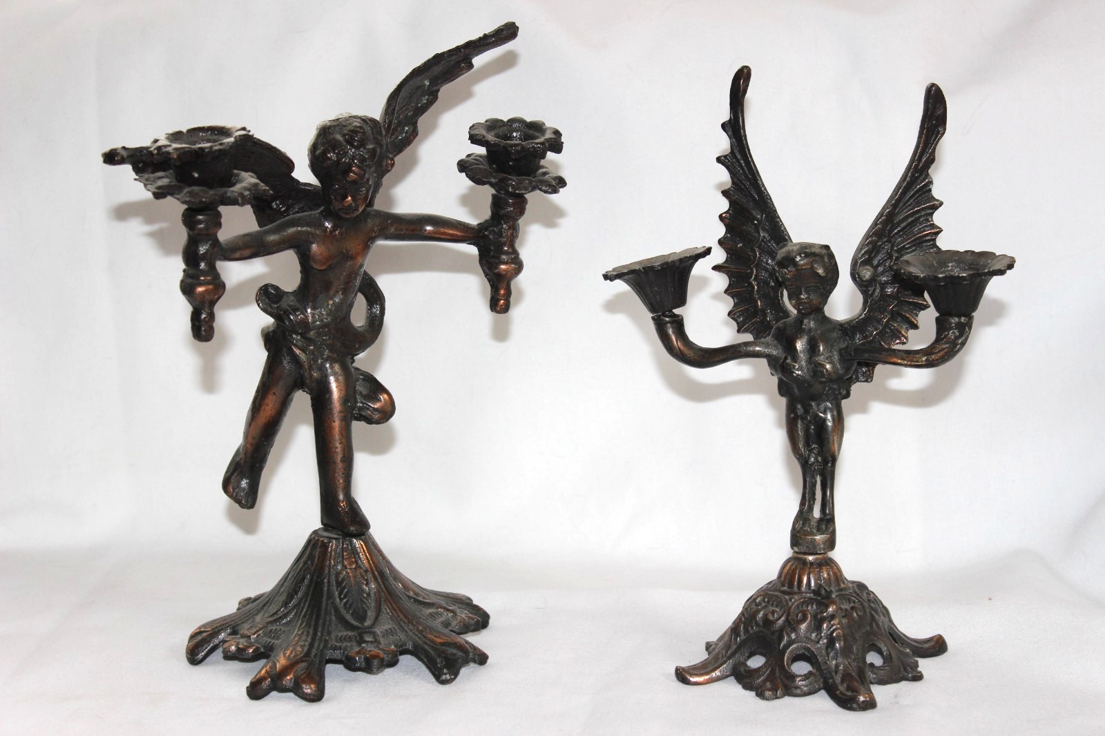 Antique vintage Cherub Angel Candelabra candle holders Art Nouveau Bronze metal
