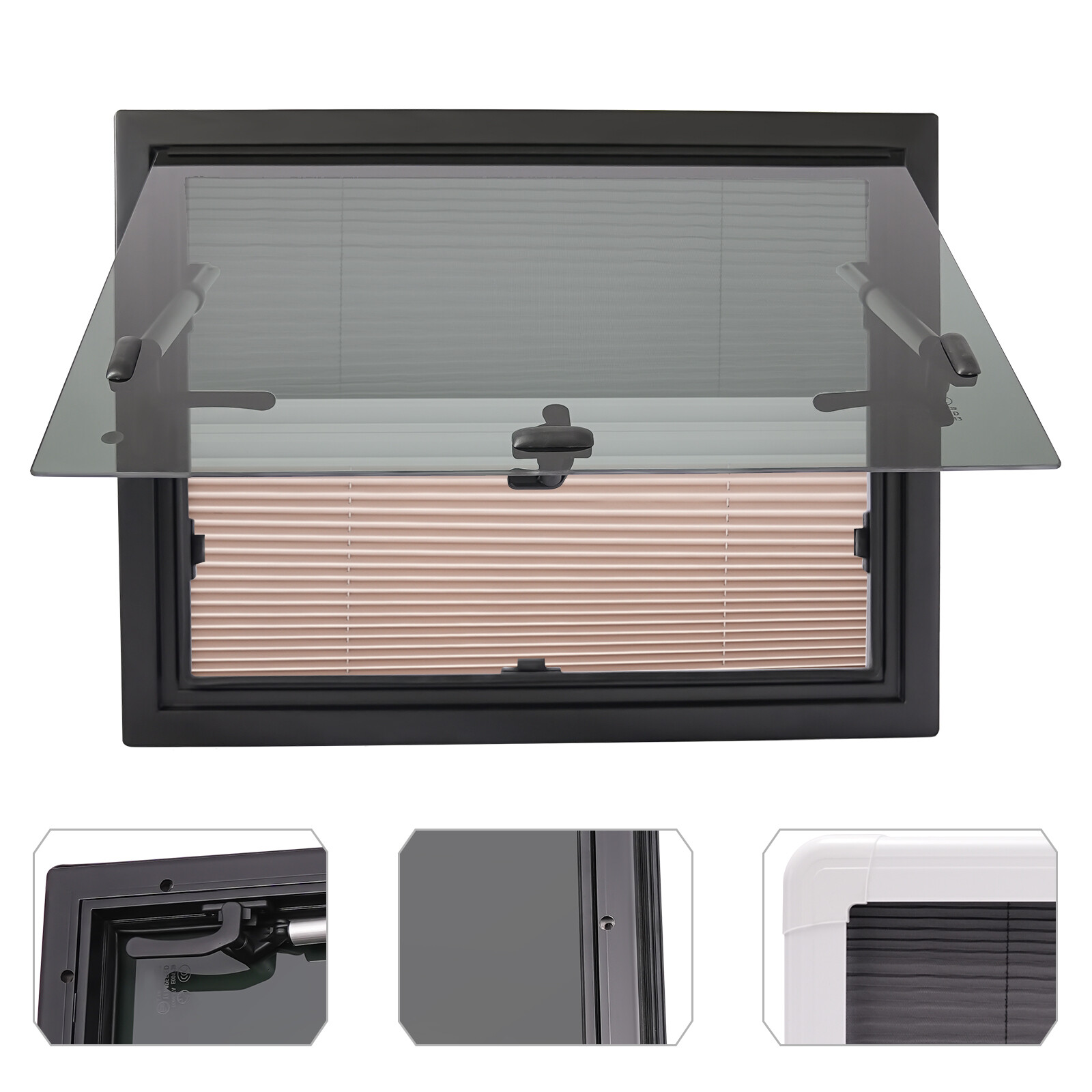 RV Push-Out Window 60 × 45 cm With Screen Aluminum Tempered Glass Lockable