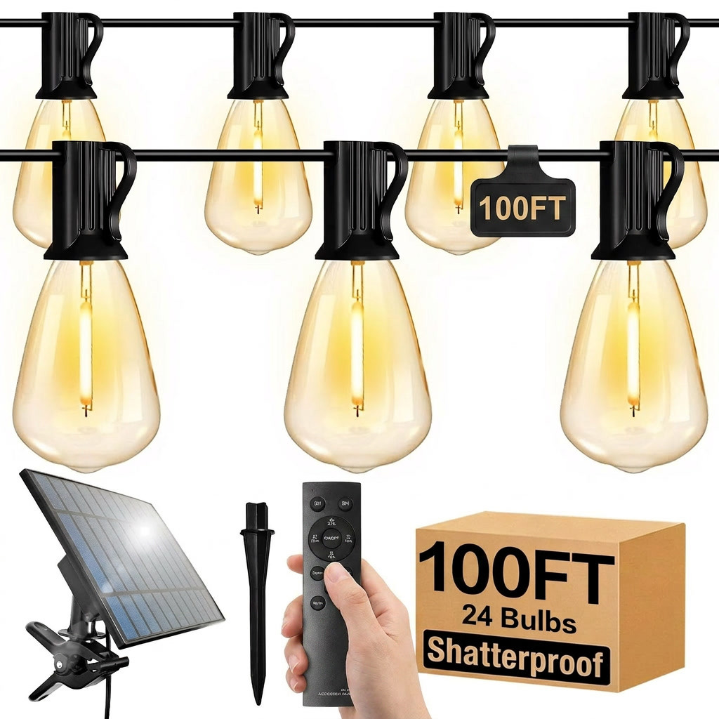 100FT Solar String Lights ST38 Shatterproof Waterproof for Patio Garden Commerc