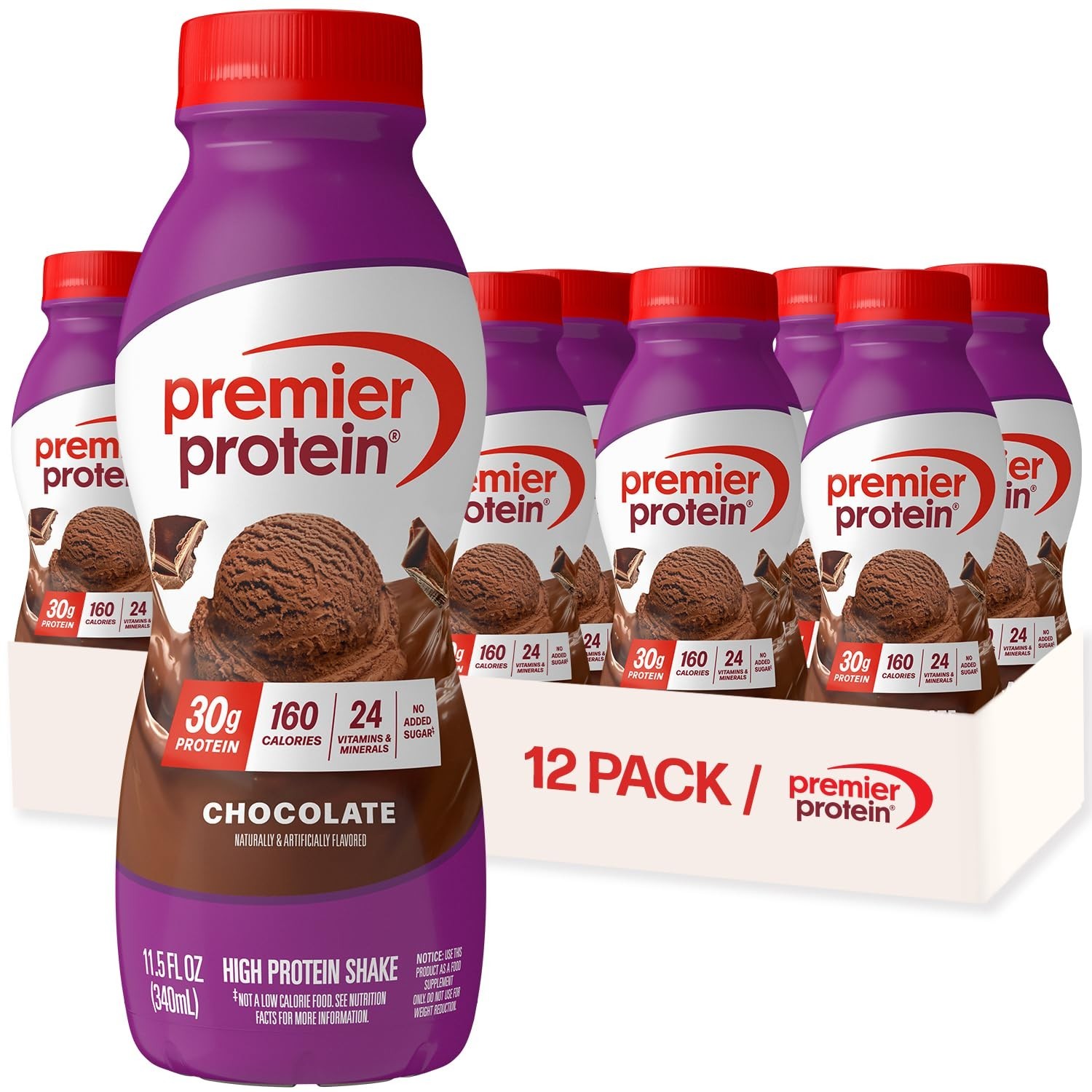 Premier Protein Shake Chocolate 30g Protein without Sugar 24 Vitamins 11.5oz 12p