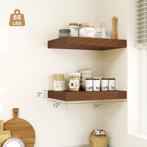 12″ Deep Floating Shelves for Wall, 24 23.6″W x 11.6″D x 2″H, 1 Pack Walnut