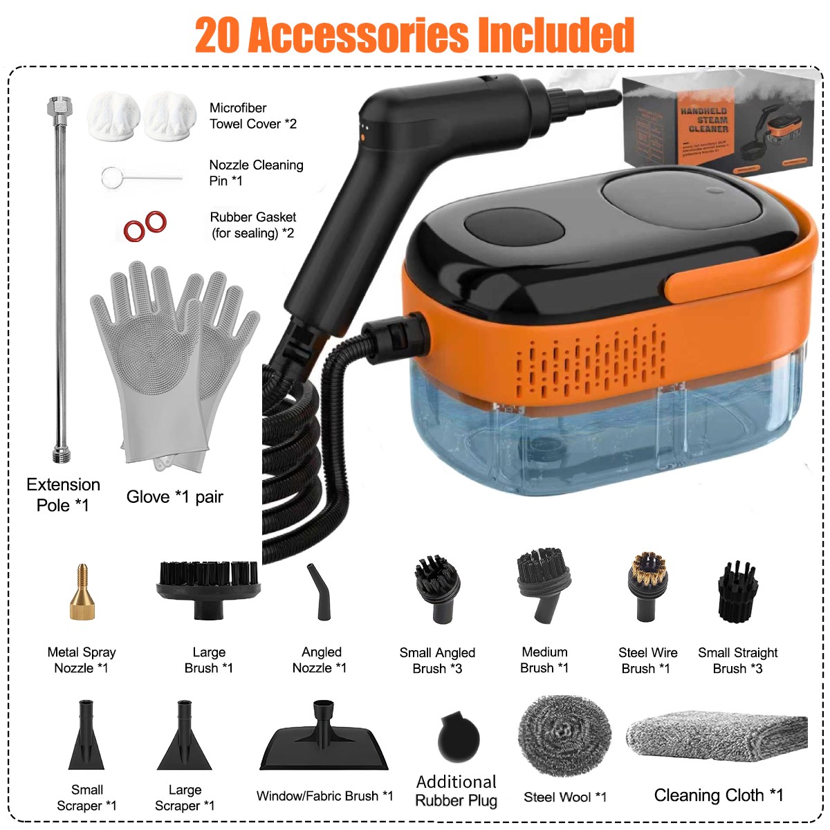 Remote Handle Control Steam Cleaner Handheld Pressurized Cleaning Machine 2500W
